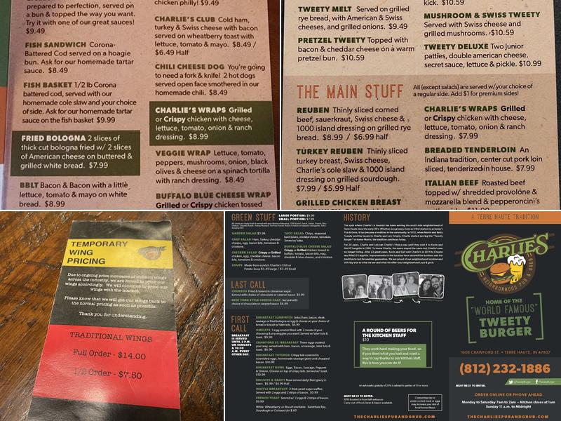Charlie's Pub & Grub Menu