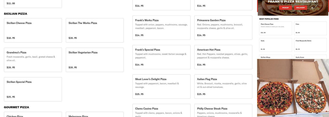 Frank's Pizza Restaurant Menu