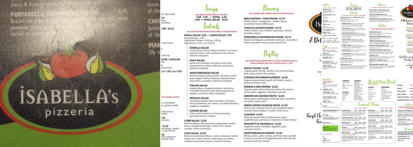 Isabella's Pizzeria Menu