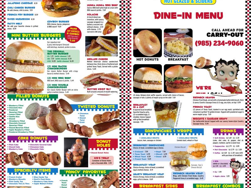 Butter Krisp Diner Menu