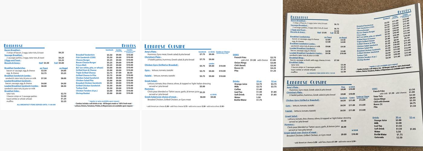 George’s Cafe Menu