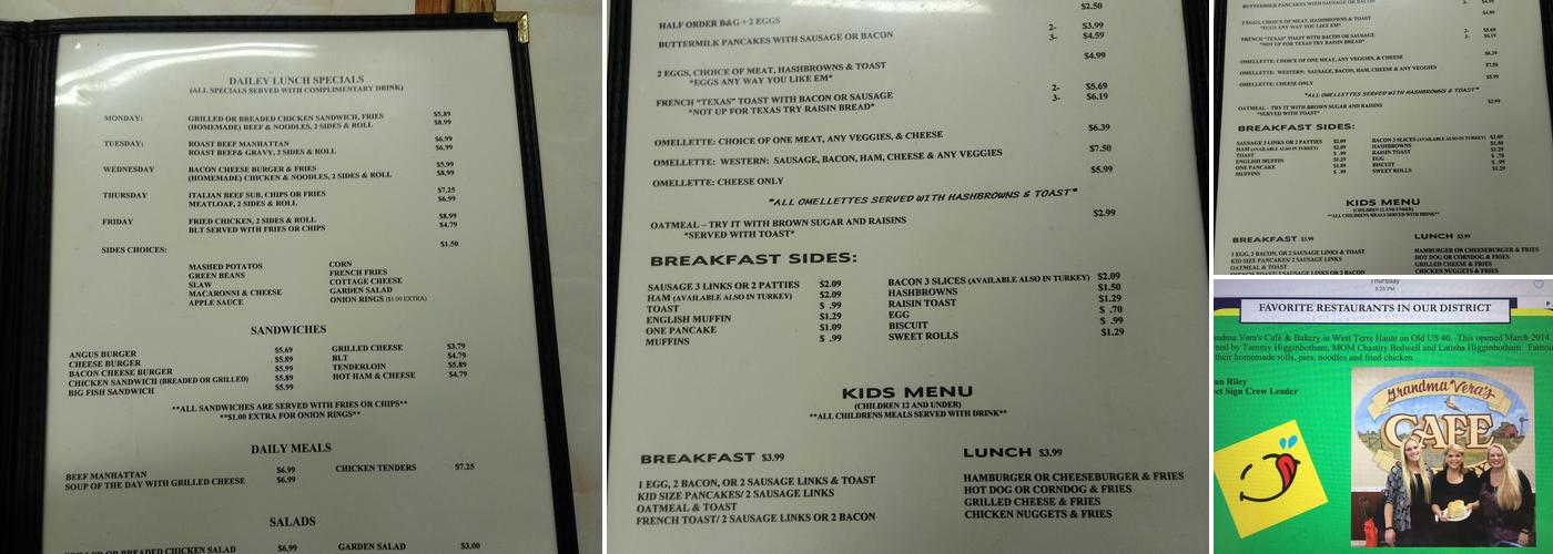 Grandma Vera's Cafe & Bakery Menu