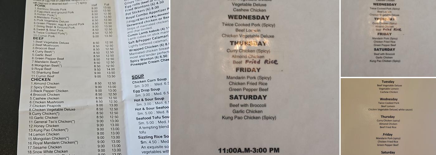 Royal Mandarin Express Menu