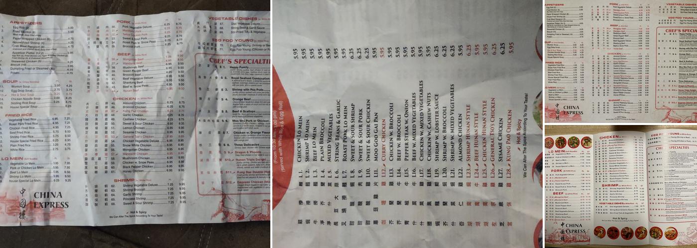 China Express Menu