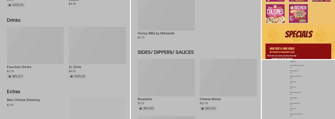 Cousin Vinny's Pizza Menu