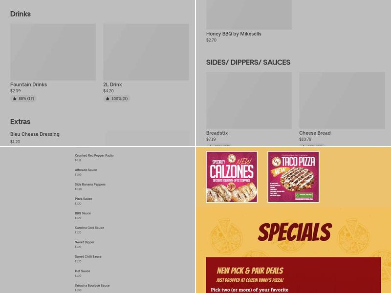 Cousin Vinny's Pizza Menu