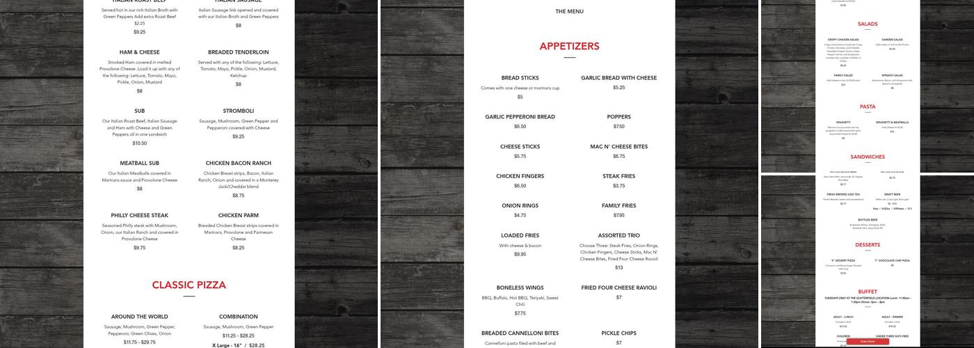 Art's Pizza Menu
