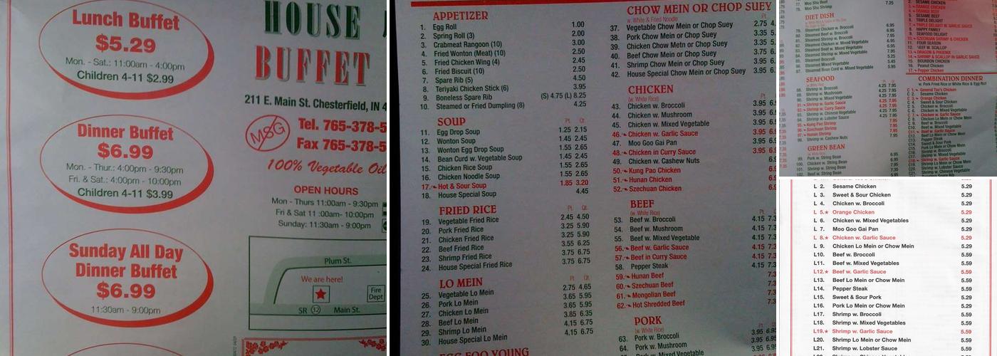 Bamboo House Buffet Menu