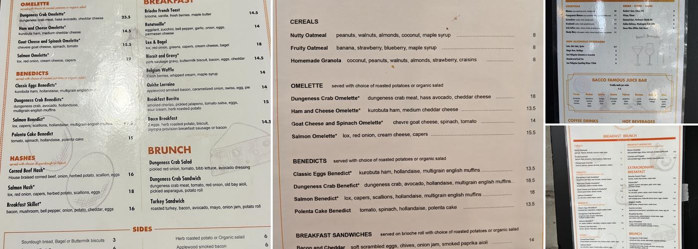 Bacco Cafe Menu