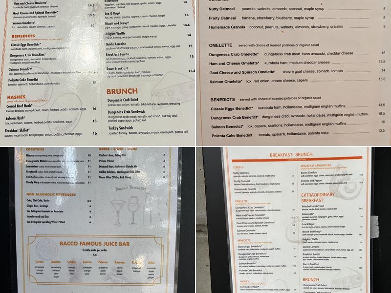 Bacco Cafe Menu