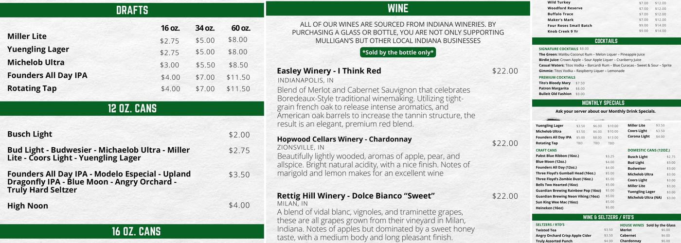 Mulligans Grill Menu