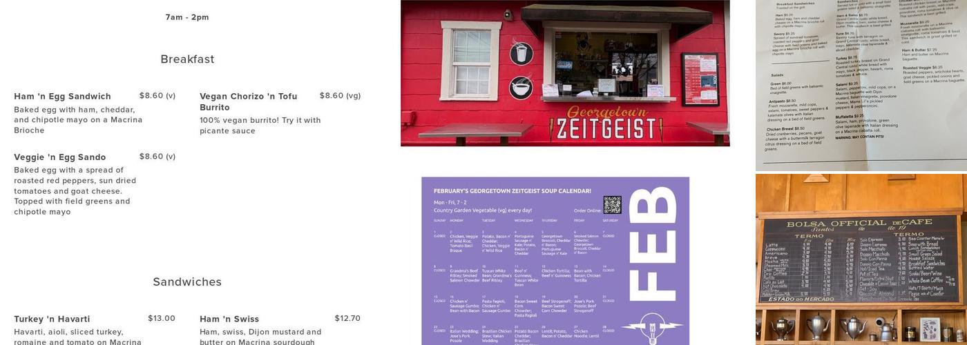 Zeitgeist Coffee. Menu