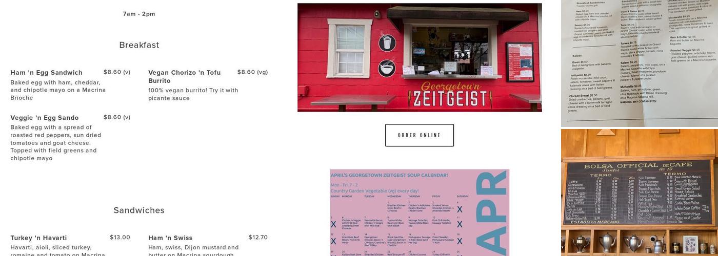 Zeitgeist Coffee. Menu
