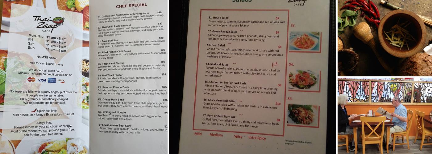 Thai Zaap Cafe Menu