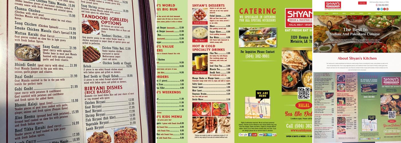 Shyan's kitchen Menu