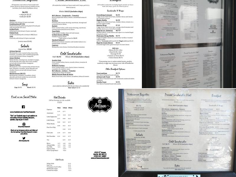 Artisan Cafe Menu