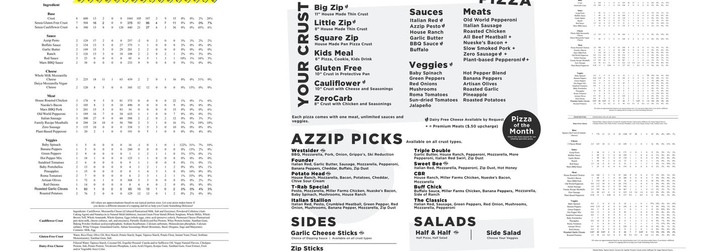Azzip Pizza Menu