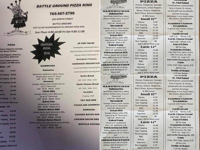 Battle Ground Pizza King Menu