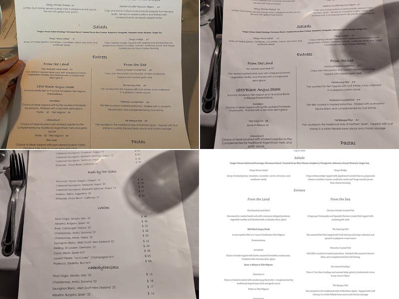 Cafe Tango Menu