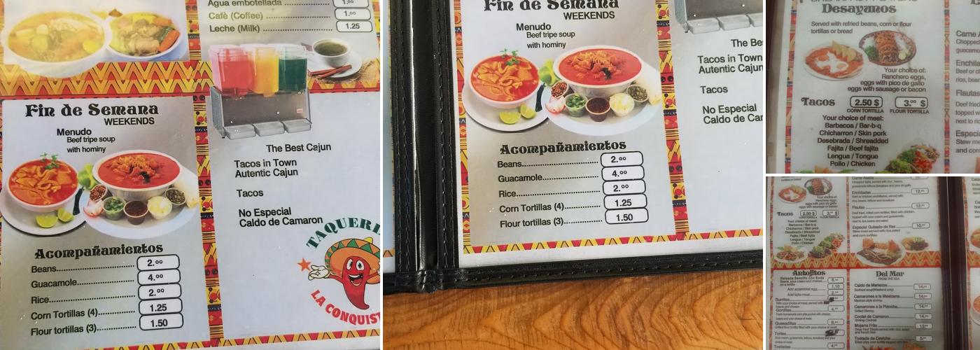 Taqueria La Conquistadora Menu