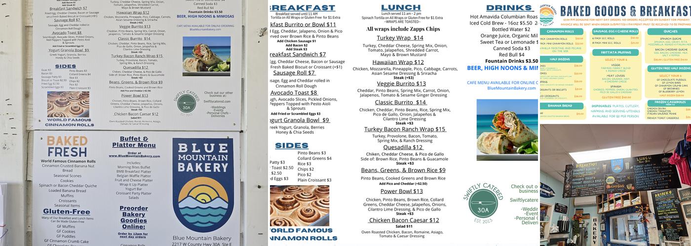 Blue Mountain Bakery Menu