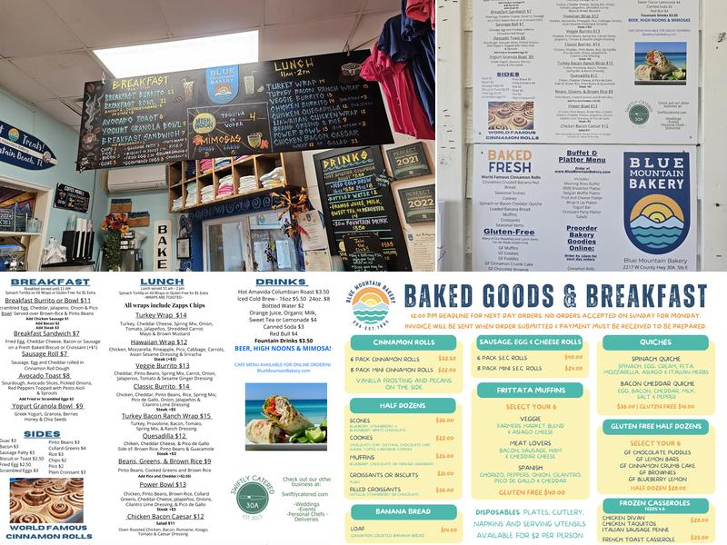 Blue Mountain Bakery Menu