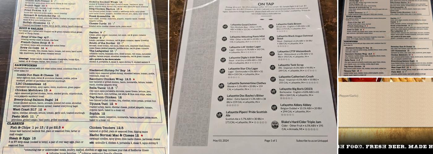 Lafayette Brewing Company Menu