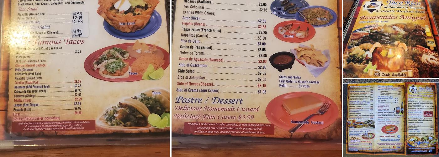 Taco Rico Menu