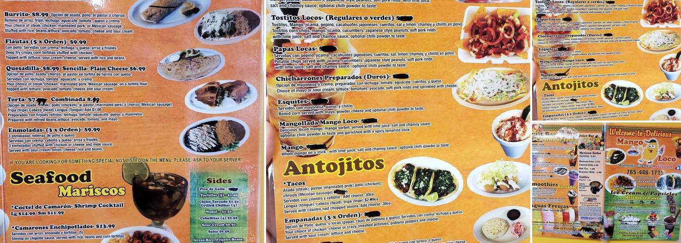 Mango Loco Menu