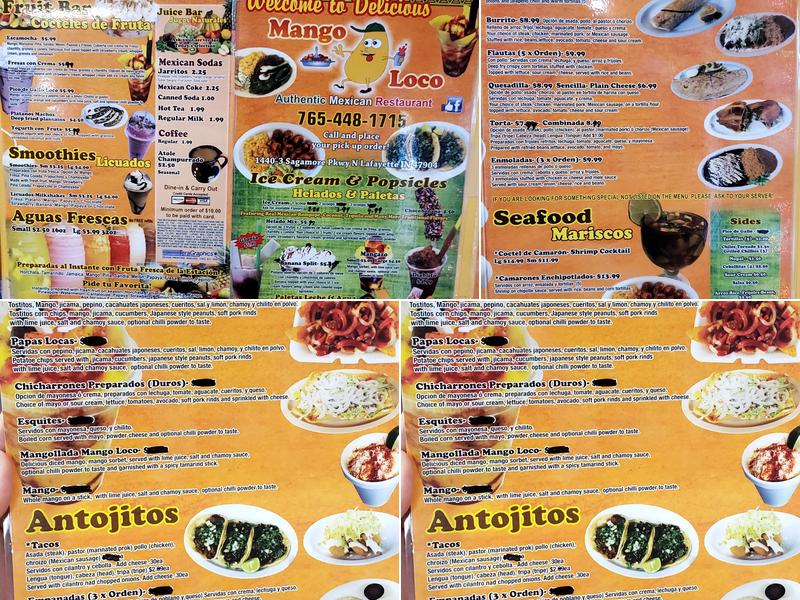 Mango Loco Menu