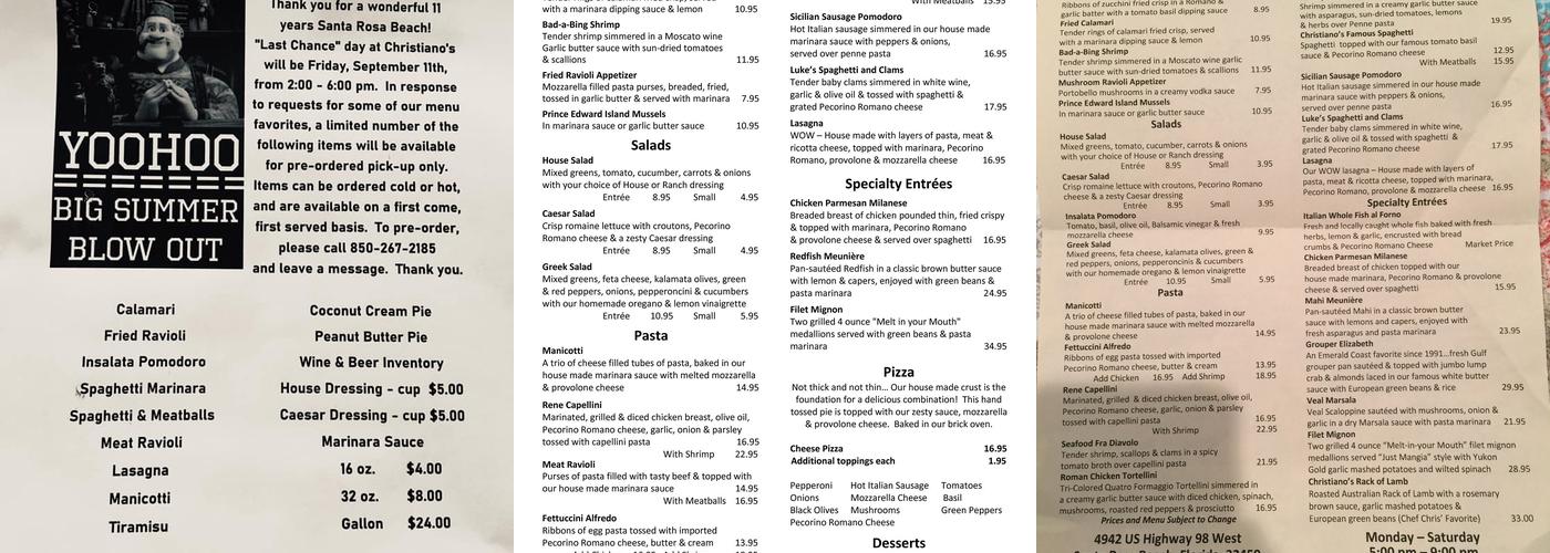 Christiano's Menu