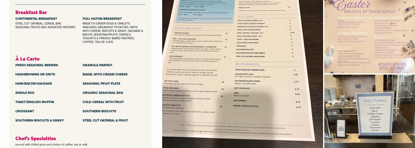 Sandcastles Restaurant & Lounge Menu