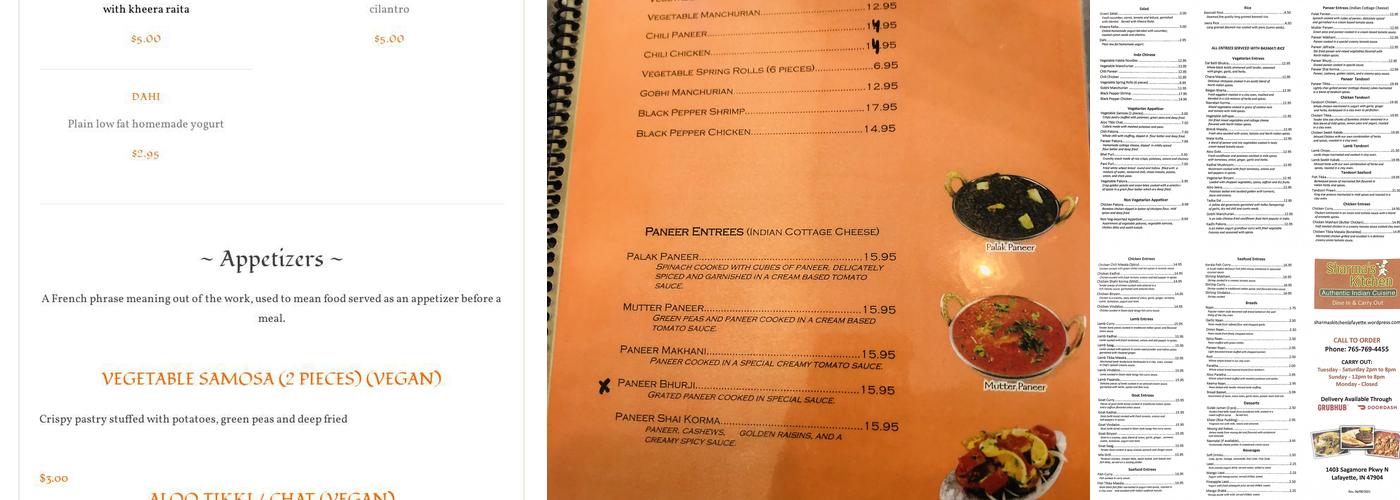 Sharma's Kitchen Menu