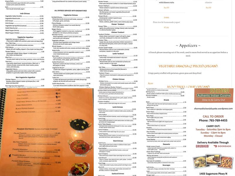 Sharma's Kitchen Menu