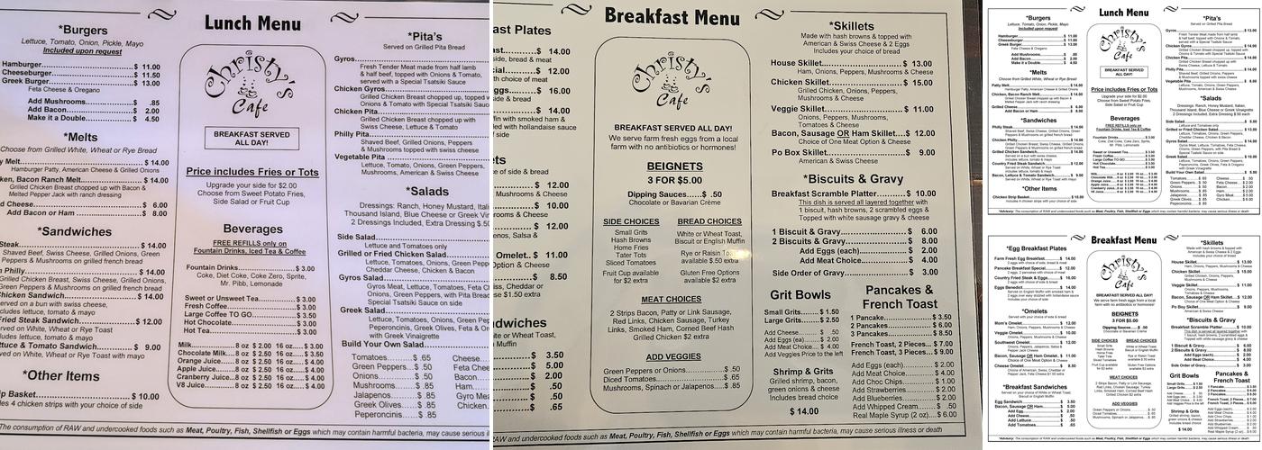 Christy's Cafe Menu