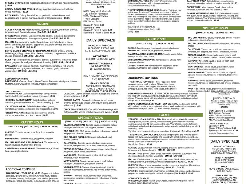 Huey P's Pizzeria and Daiquiris Menu