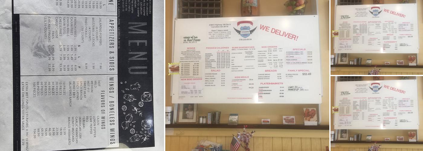 Winggers Menu