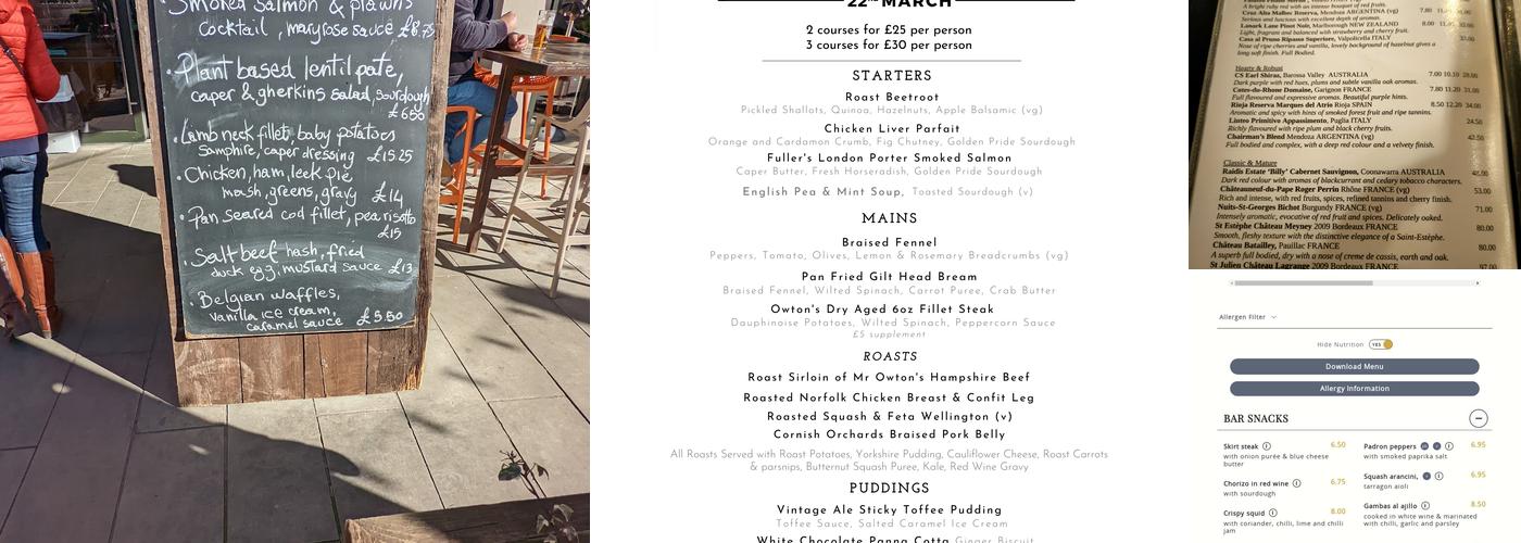 The Blue Boat, Fulham Reach Menu