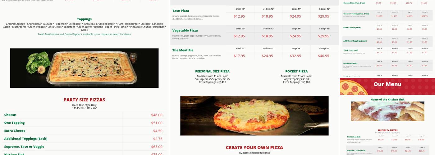 J & J's Pizza Shack of Hobart Menu