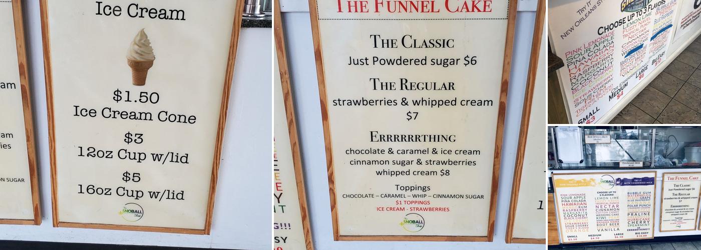 Rougarou Sno-balls Menu