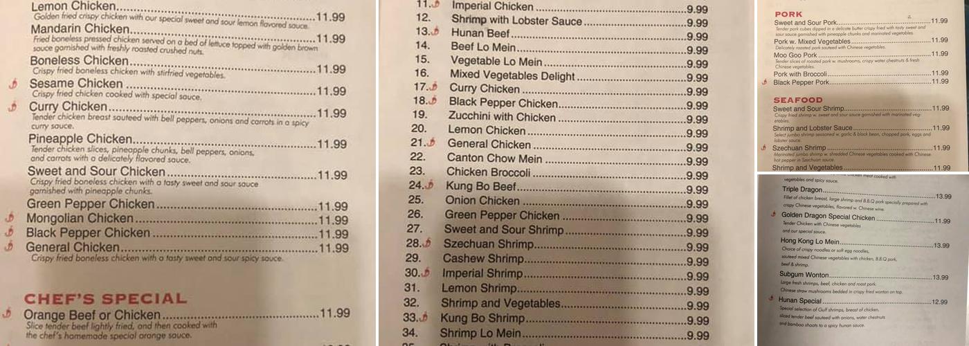 Golden Dragon Menu