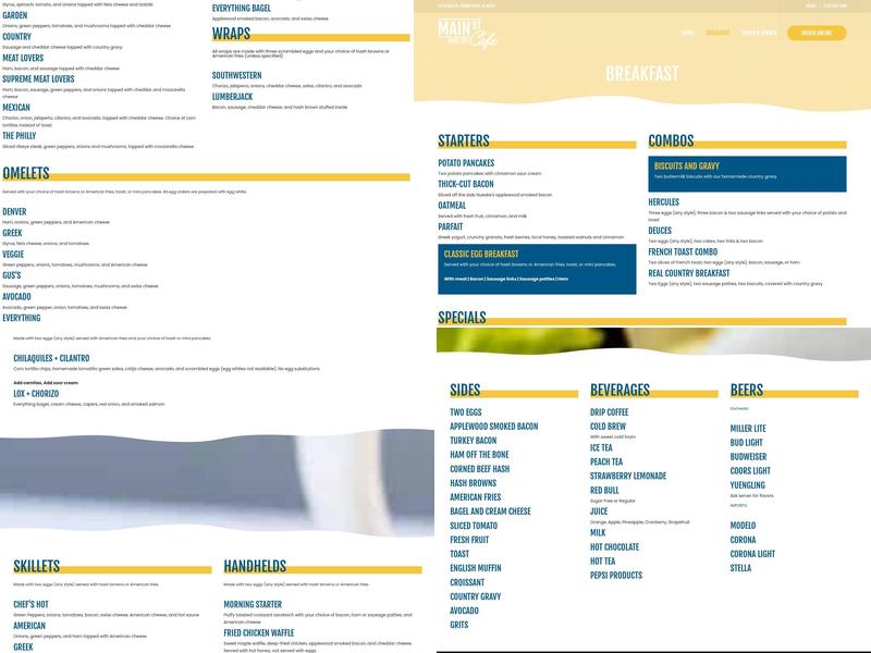 Main Street Cafe Menu