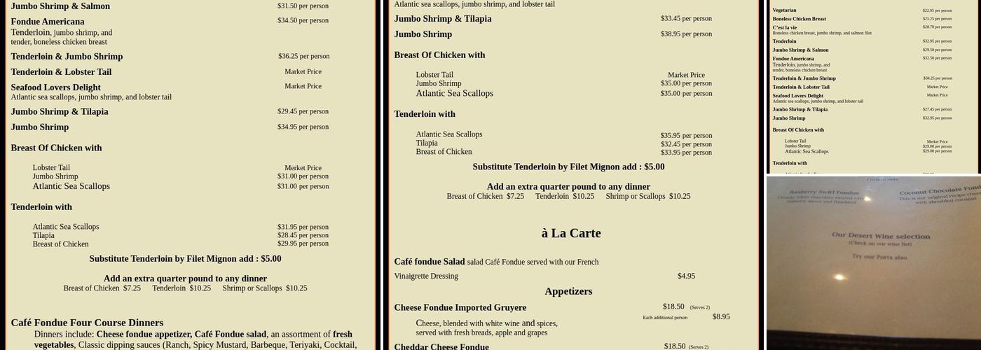 Cafe Fondue Menu