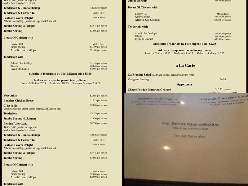 Cafe Fondue Menu