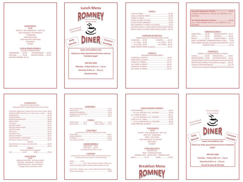 Romney Diner Menu