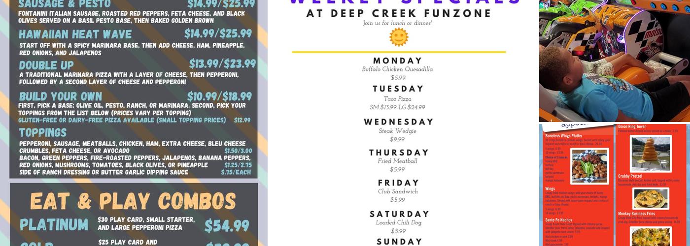 Deep Creek Fun Zone Menu