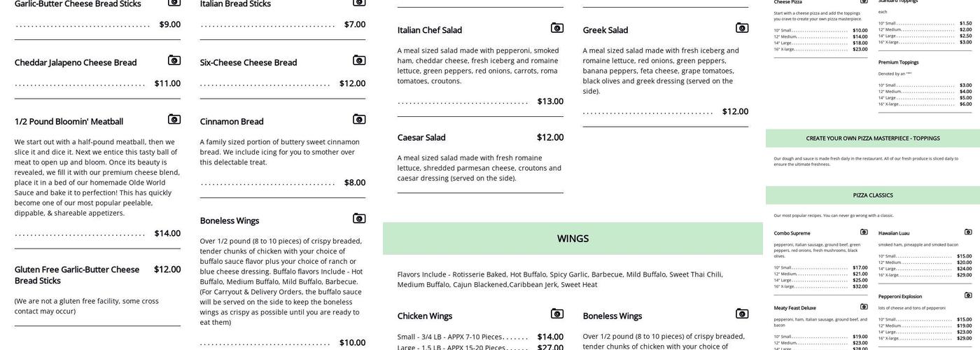 Merlins Pizza Menu