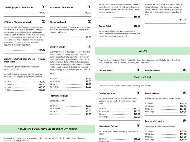 Merlins Pizza Menu