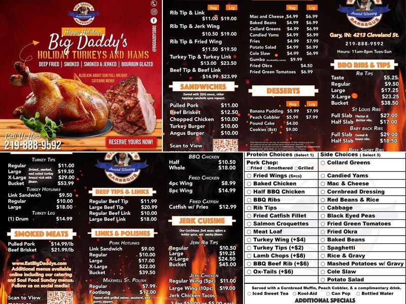 Big Daddy's BBQ Menu