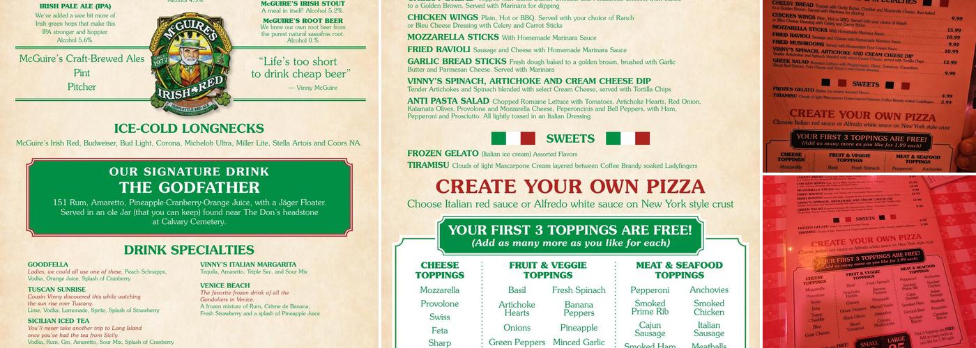 Vinny McGuire's Menu